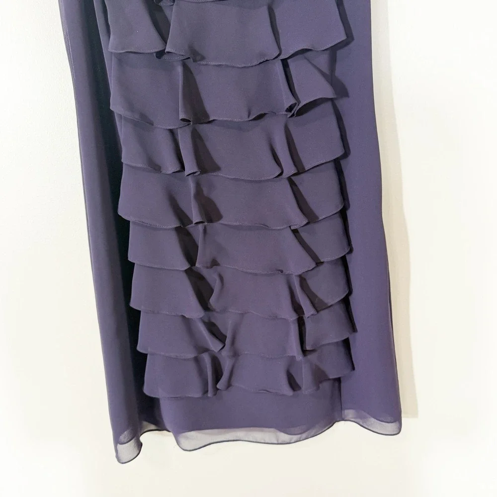 Adrianna Papell Women Purple Tiered Ruffle Chiffon Sleeveless Shift Dress Size 6